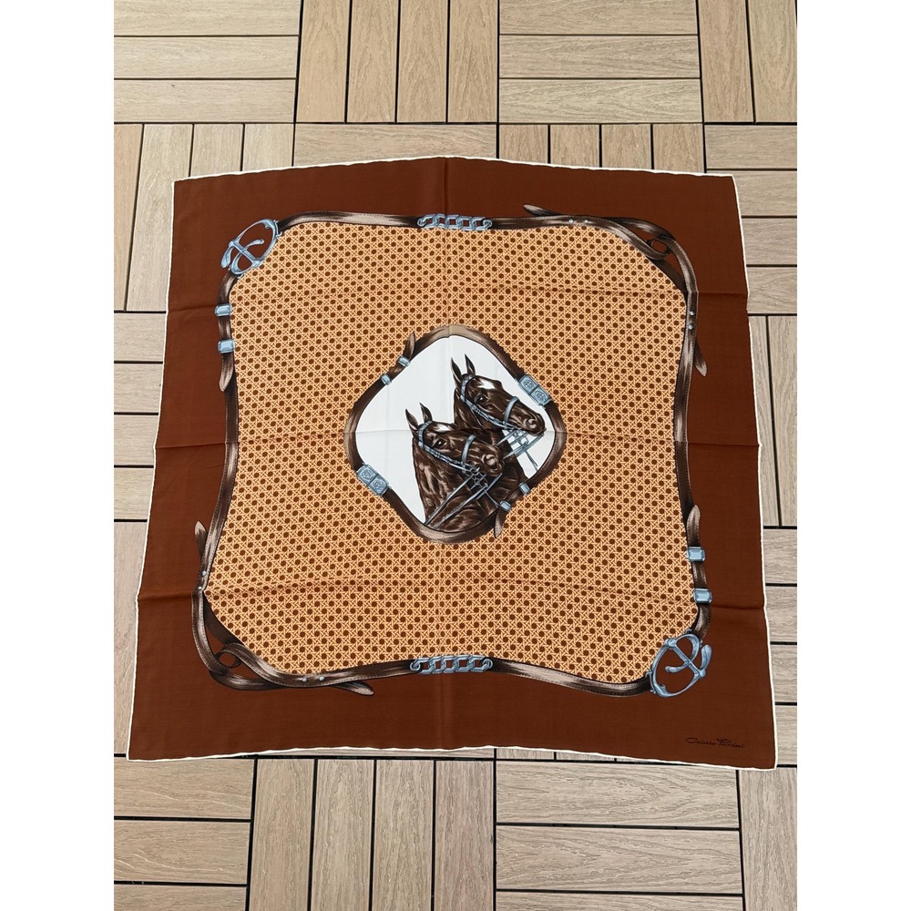 Cesare Piccini brown Horses silk scarf